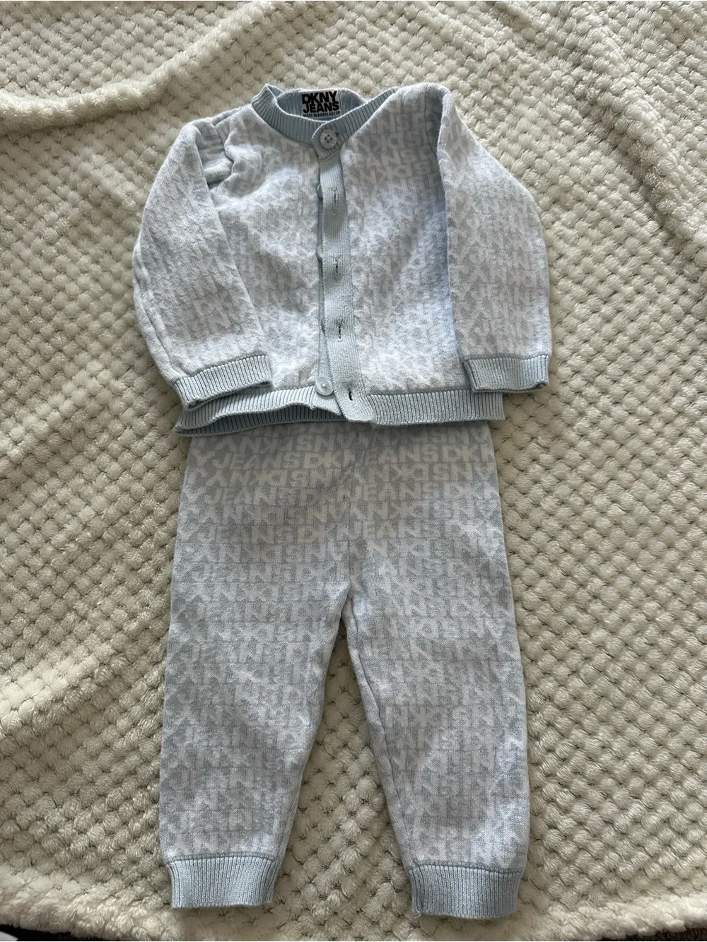 Dkny Light Blue All-Over Logo Knit Pajama Set